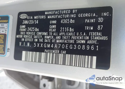 2014 Kia Optima Lx from USA, damaged, VIN 5XXGM4A70EG308961